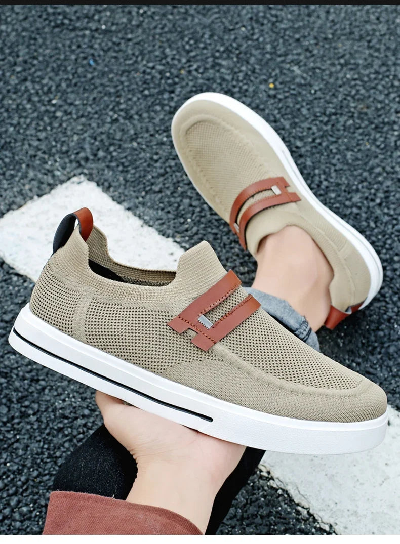 Effortless Knit Slip-On Sneaker for Women with Leather Trim Ribbed Sole Casual Style