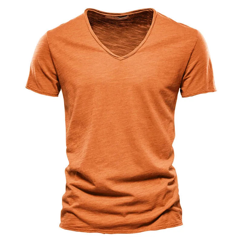 Effortless Slub Cotton T-Shirt for Women with V Neck Short Sleeve Relaxed Casual Style