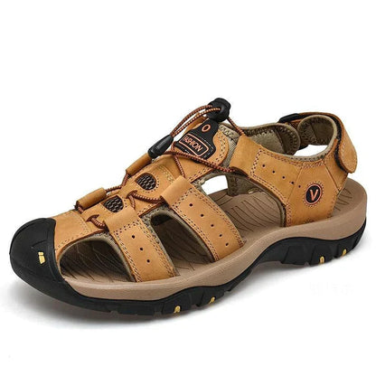 Comfortable Leather Sandals for Women with Closed Toe Bungee Lace Adjustable Strap Outdoor Style