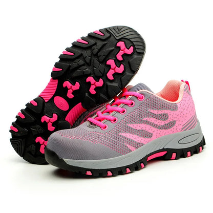 Comfortable Mesh Knit Trail Sneaker for Women with Lace Up Lug Sole Athletic Style