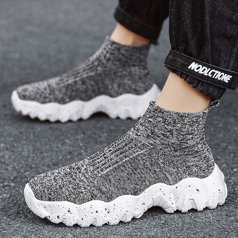 Comfortable Knit Sock Sneaker for Women with Slip On High Top Chunky Sole Casual Style
