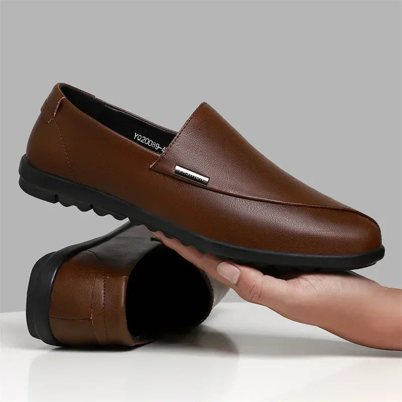 Comfortable Leather Loafer for Women with Slip On Round Toe Stitched Rubber Sole Casual Style
