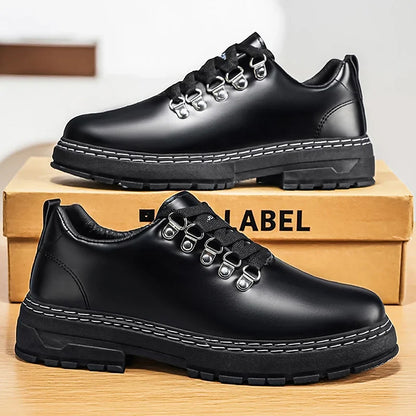 Elegant Black Leather Lace-Up Shoe for Women with Round Toe Platform Sole Casual Style