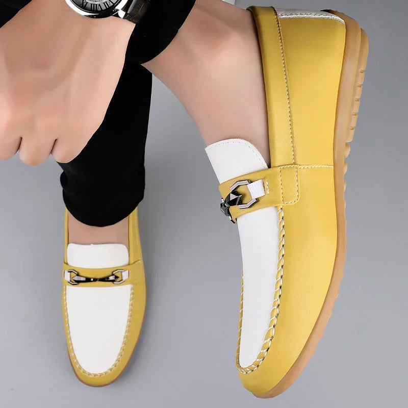 Comfortable Leather Loafers for Women with Slip On Moccasin Toe Buckle Detail Casual Style