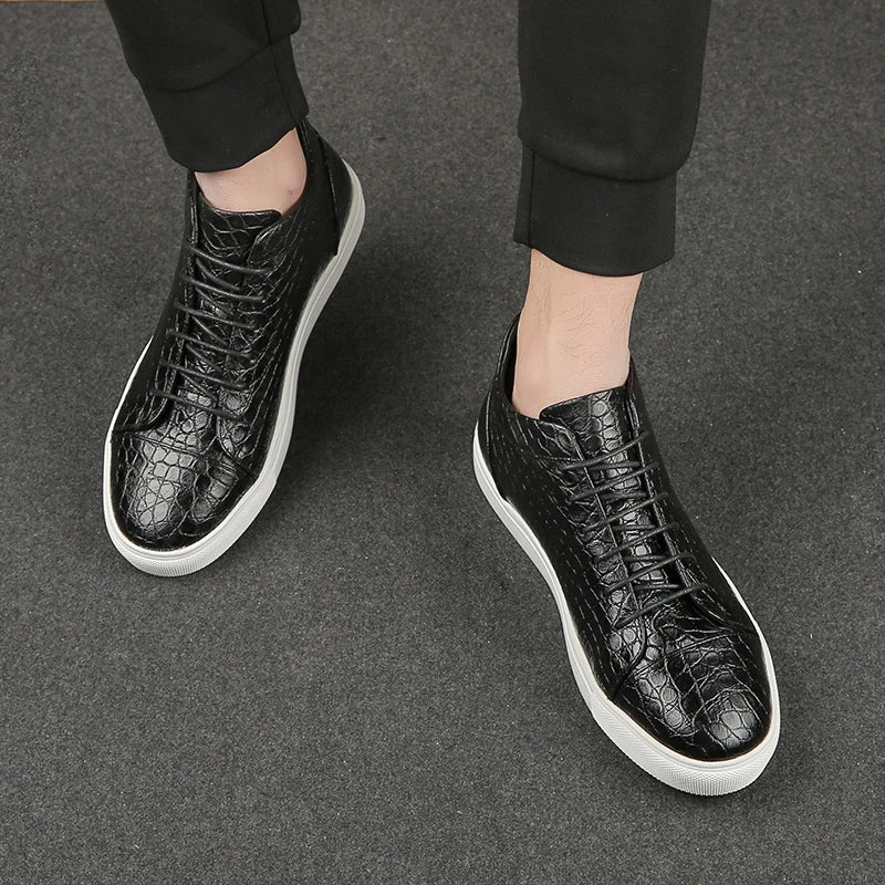 Stylish Crocodile Embossed Leather High Top Sneakers for Women with Lace Up Round Toe Relaxed Casual Style