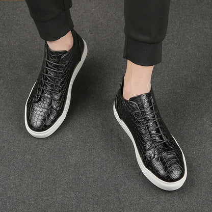 Stylish Crocodile Embossed Leather High Top Sneakers for Women with Lace Up Round Toe Relaxed Casual Style