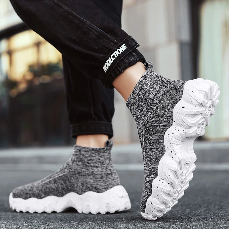 Comfortable Knit Sock Sneaker for Women with Slip On High Top Chunky Sole Casual Style