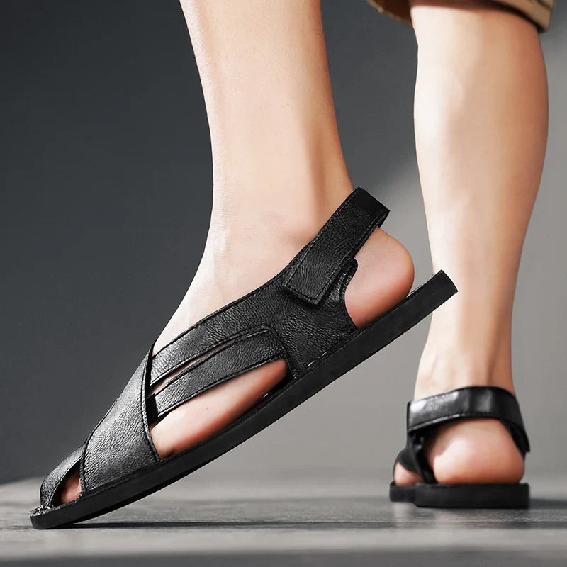 Comfortable Leather Fisherman Sandal for Women with Crisscross Strap Adjustable Buckle Closed Toe Style