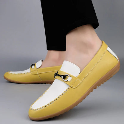Comfortable Leather Loafers for Women with Slip On Moccasin Toe Buckle Detail Casual Style