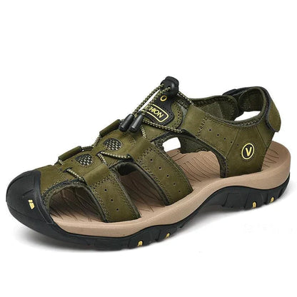 Comfortable Leather Sandals for Women with Closed Toe Bungee Lace Adjustable Strap Outdoor Style