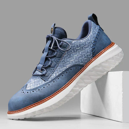 Stylish Woven Leather Brogue Sneaker for Women with Lace Up Wingtip Chunky Sole Casual Style