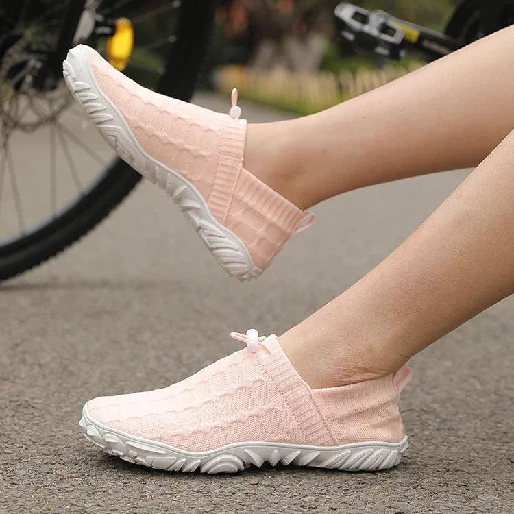 Comfortable Knit Slip On Sneaker for Women with Drawstring Closure Chunky Sole Lightweight Casual Style