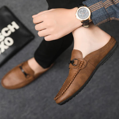 Comfortable Leather Mule Loafer for Women with Buckle Strap Backless Slip On Casual Style