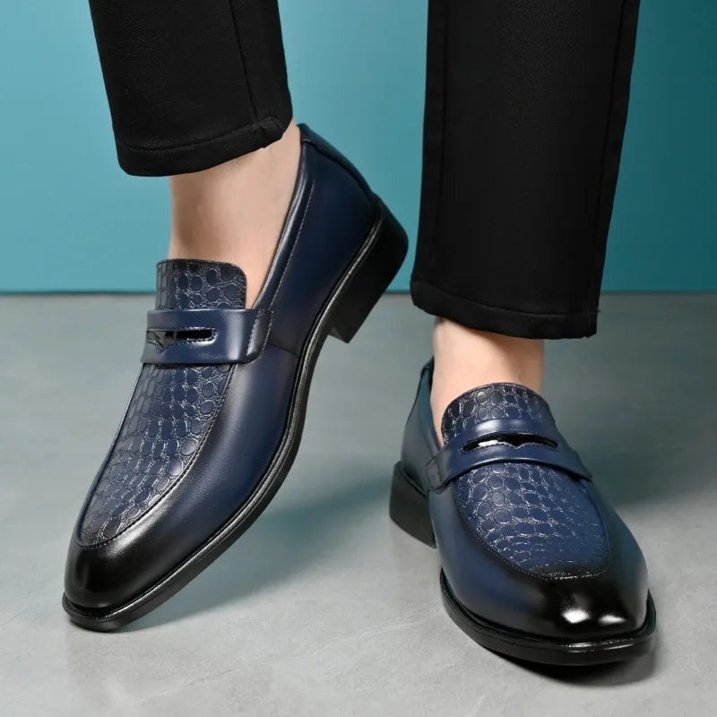 Stylish Croc Embossed Leather Loafers for Women with Penny Strap Pointed Toe Slip On Style