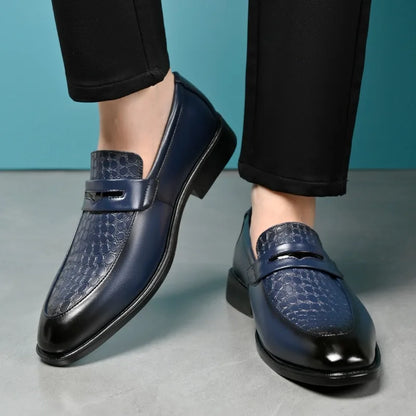 Stylish Croc Embossed Leather Loafers for Women with Penny Strap Pointed Toe Slip On Style