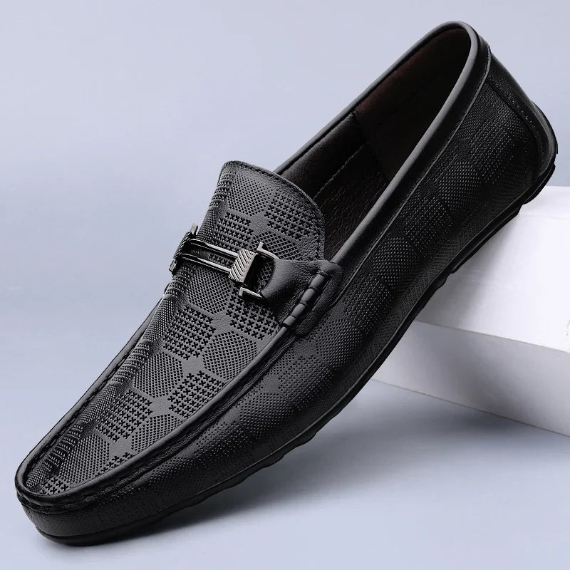 Stylish Leather Loafer for Women with Round Toe Slip On Buckle Detail Casual Style