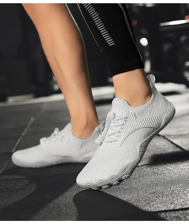 Comfortable Knit Mesh Sneaker for Women with Toggle Lace Closure Textured Grip Sole Athletic Style
