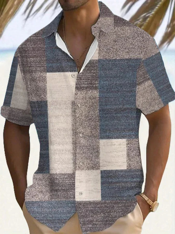 Effortless Patchwork Print Button Up Shirt for Women with Collar Short Sleeve Relaxed Casual Style