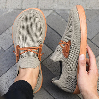 Comfortable Knit Slip-On Sneaker for Women with Elastic Lace Leather Trim Casual Style