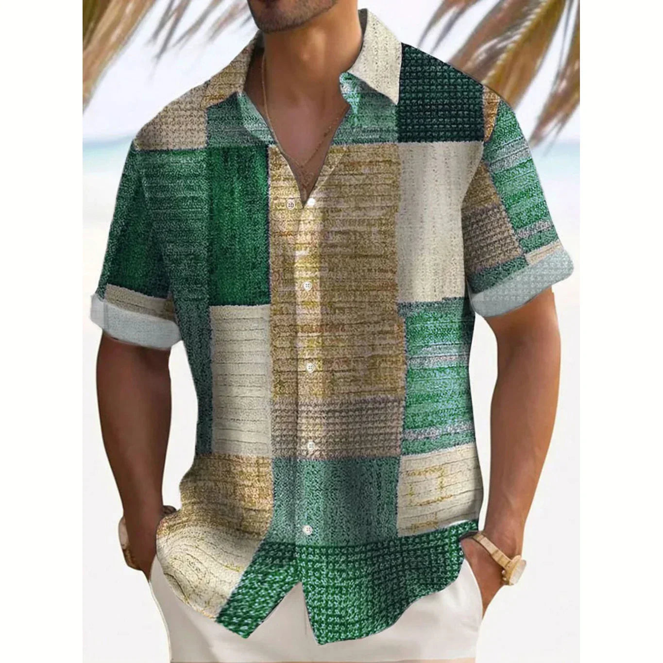 Effortless Patchwork Print Button Up Shirt for Women with Collar Short Sleeve Relaxed Casual Style