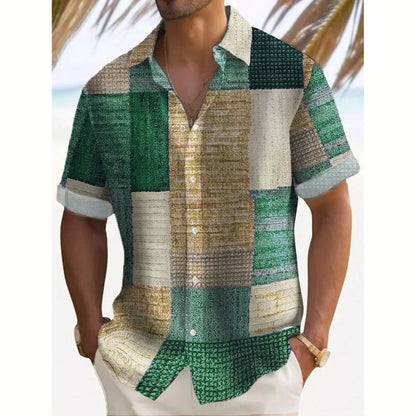 Effortless Patchwork Print Button Up Shirt for Women with Collar Short Sleeve Relaxed Casual Style