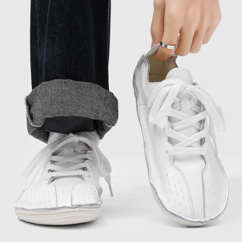 Effortless Leather Lace Up Sneaker for Women with Round Toe Hand Stitched Flat Sole Casual Style