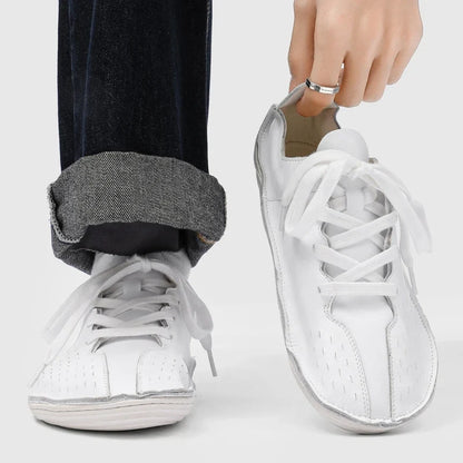Effortless Leather Lace Up Sneaker for Women with Round Toe Hand Stitched Flat Sole Casual Style