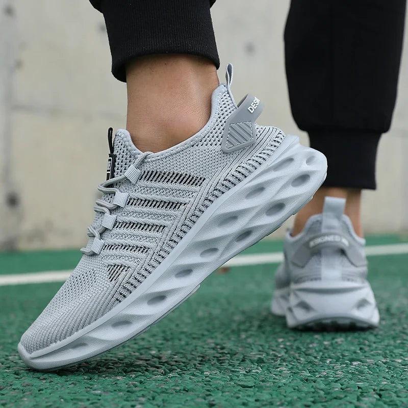 Comfortable Knit Mesh Fashion Sneaker for Women with Lace Up Chunky Sole Blade Cutout Design Casual Style
