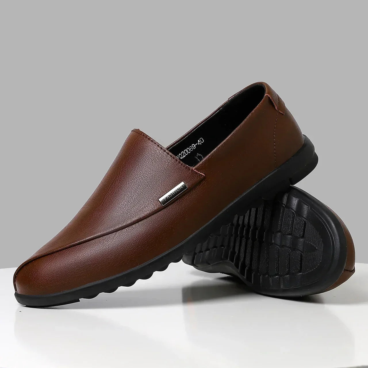 Comfortable Leather Loafer for Women with Slip On Round Toe Stitched Rubber Sole Casual Style