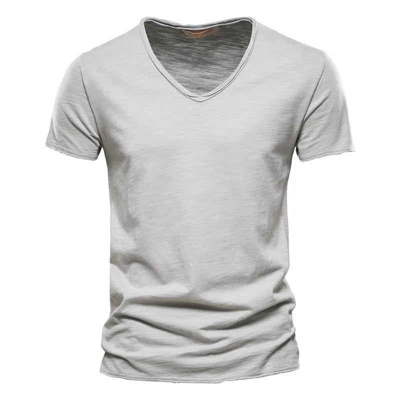 Effortless Slub Cotton T-Shirt for Women with V Neck Short Sleeve Relaxed Casual Style
