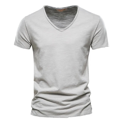 Effortless Slub Cotton T-Shirt for Women with V Neck Short Sleeve Relaxed Casual Style