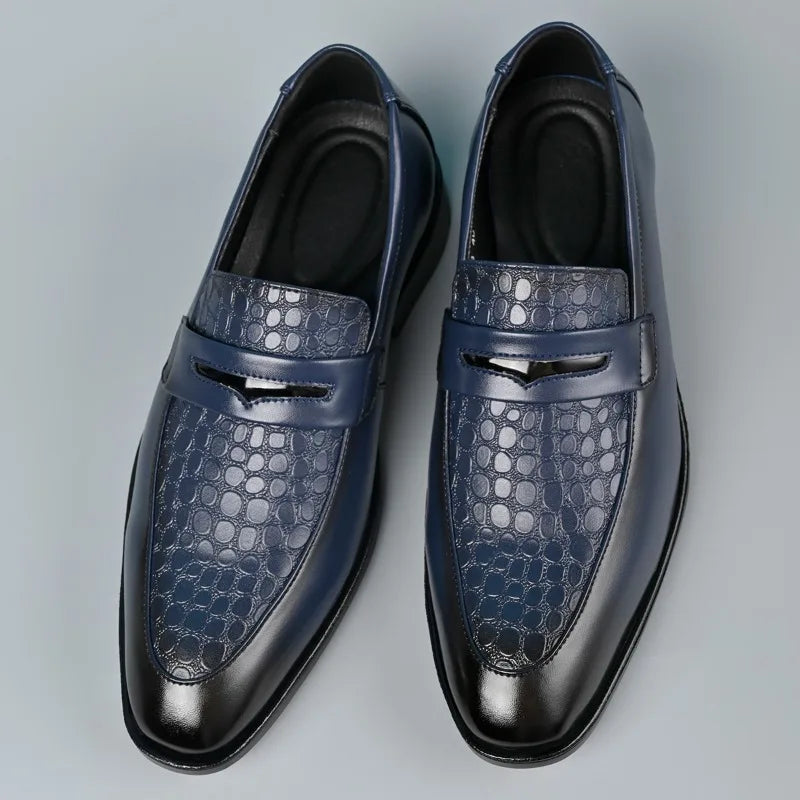 Stylish Croc Embossed Leather Loafers for Women with Penny Strap Pointed Toe Slip On Style
