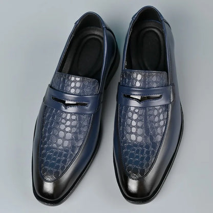 Stylish Croc Embossed Leather Loafers for Women with Penny Strap Pointed Toe Slip On Style