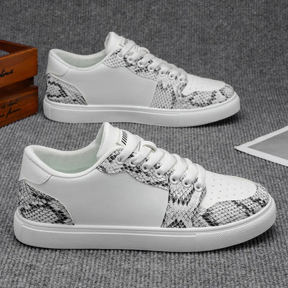 Stylish Snakeskin Print Sneaker for Women with Lace Up Low Top Contrast Panel Casual Style
