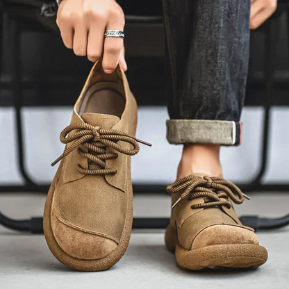Effortless Leather Derby Sneaker for Women with Lace Up Suede Cap Toe Chunky Sole Casual Style