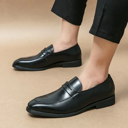 Elegant Leather Penny Loafers for Women with Contrast Panel Pointed Toe Slip On Formal Style