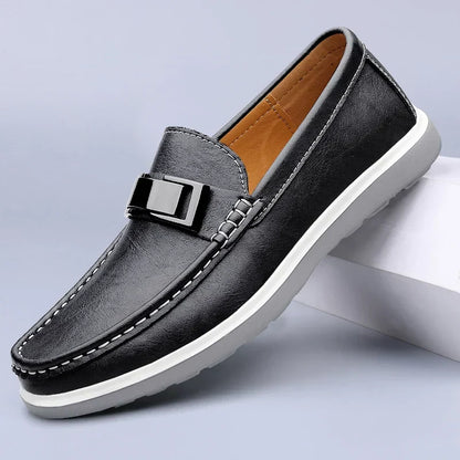 Stylish Leather Loafer for Women with Buckle Strap Slip On Cushioned Casual Style