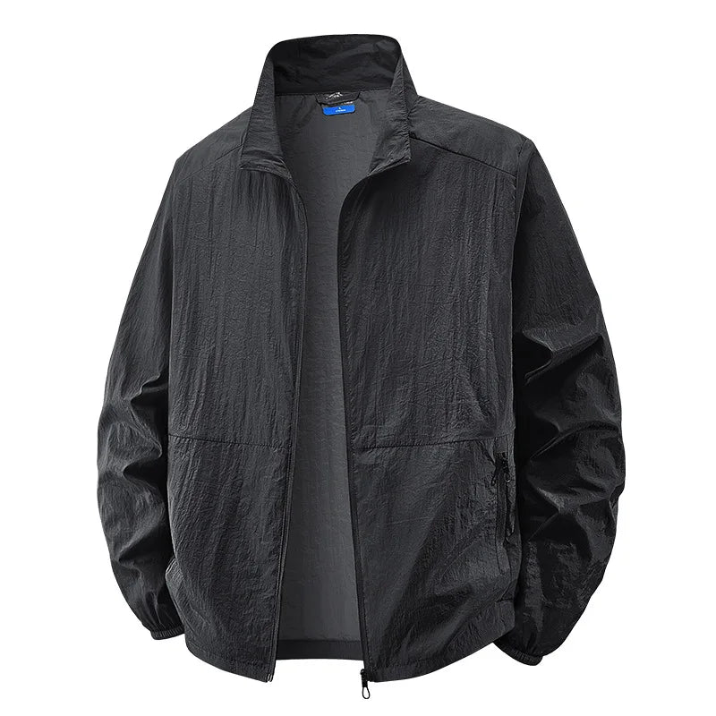 Effortless Lightweight Windbreaker Jacket for Women with Stand Collar Long Sleeve Zip Pocket Casual Style