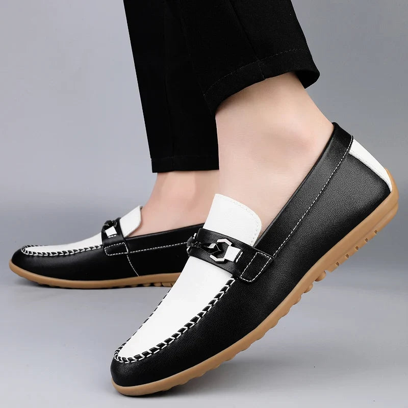 Comfortable Leather Loafers for Women with Slip On Moccasin Toe Buckle Detail Casual Style