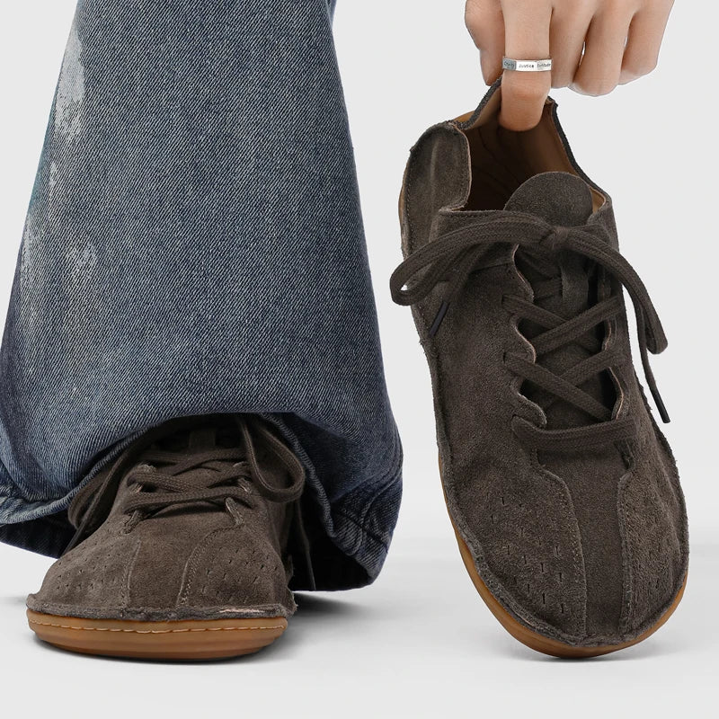 Effortless Leather Lace Up Sneaker for Women with Round Toe Hand Stitched Flat Sole Casual Style