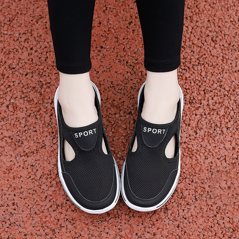 Comfortable Mesh Slip On Mule Sneaker for Women with Cutout Vent Platform Sole Sport Style