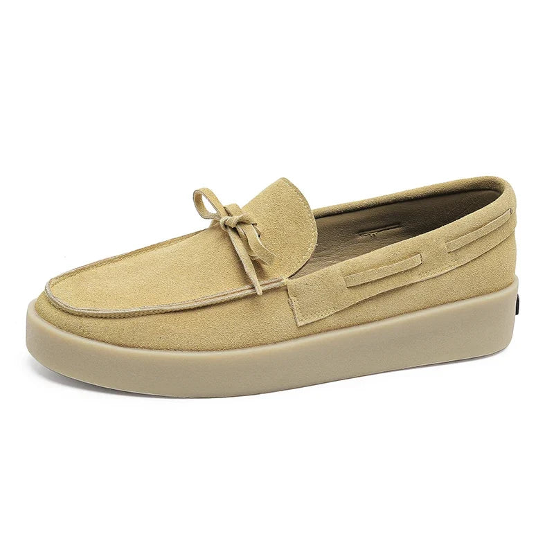 Comfortable Suede Loafer for Women with Bow Tie Platform Sole Slip On Casual Style