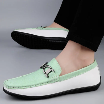 Comfortable Leather Loafer for Women with Metal Buckle Round Toe Slip On Casual Style