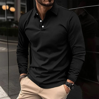 Elegant Ribbed Polo Shirt for Women with Collar Long Sleeve Button Placket Casual Style