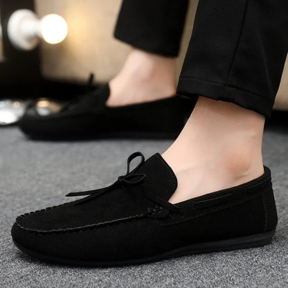 Comfortable Suede Driving Loafer for Women with Round Toe Bow Tie Slip On Flat Style