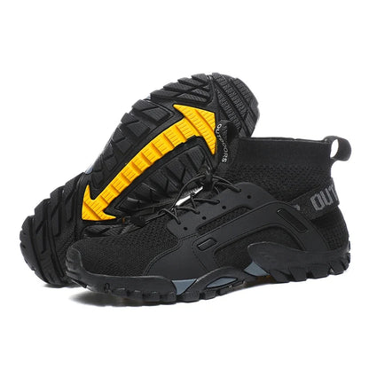 Effortless Knit Mesh Trail Sneaker for Women with High Top Lace Up Rugged Outsole Casual Style