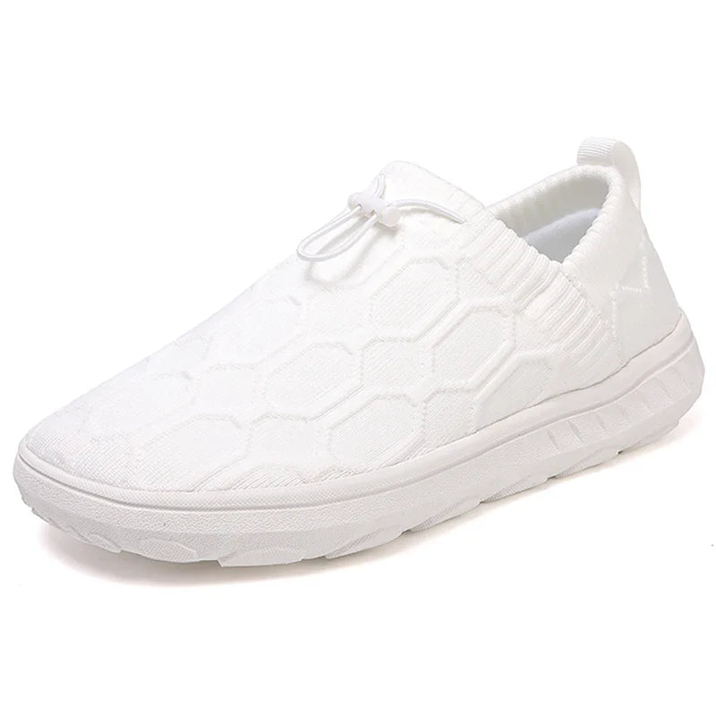Comfortable Knit Sneaker for Women with Slip On Drawstring Honeycomb Texture Casual Style
