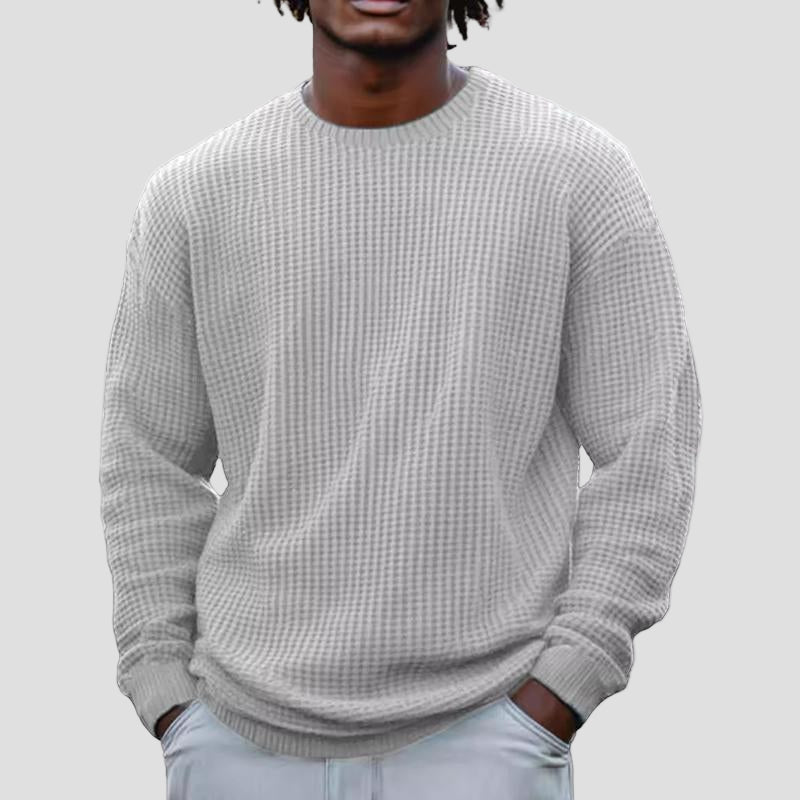 Comfortable Brown Waffle Knit Sweater for Women with Crew Neck Long Sleeve Relaxed Oversized Knit Style