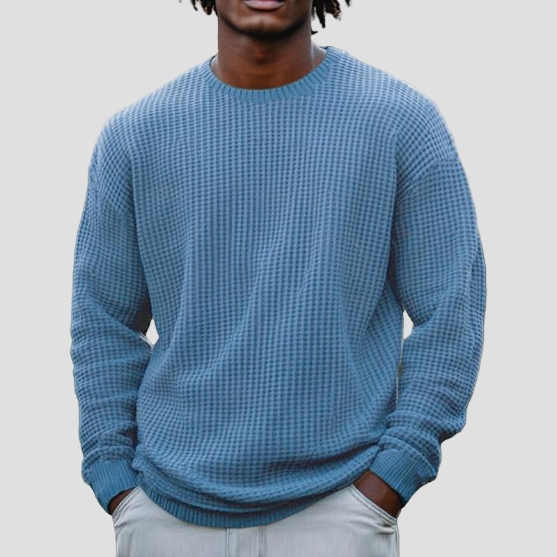 Comfortable Brown Waffle Knit Sweater for Women with Crew Neck Long Sleeve Relaxed Oversized Knit Style