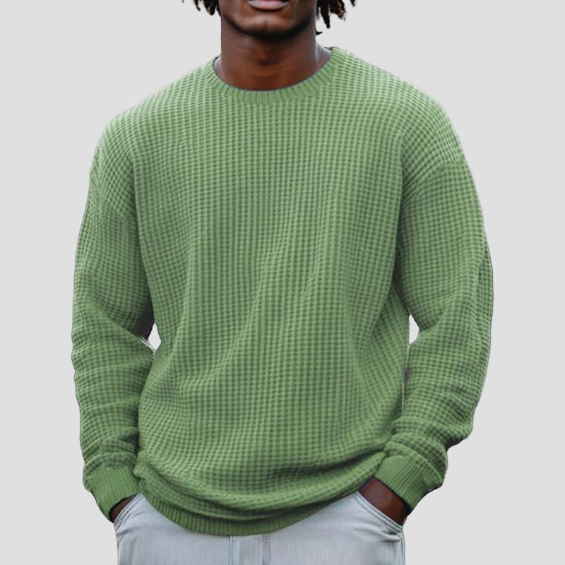Comfortable Brown Waffle Knit Sweater for Women with Crew Neck Long Sleeve Relaxed Oversized Knit Style